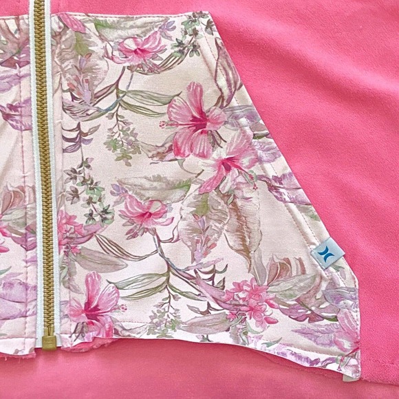 LoveShackFancy x Hurley Hoodie Hawaiian Hibiscus Pink Terry Zip Up Medium New - Picture 5 of 12